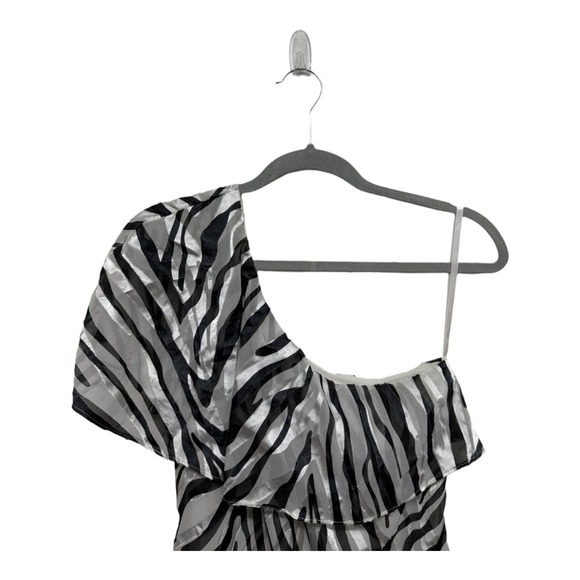 White House Black Market One Shoulder Blouse Womens 4 Zebra Print Sleeveless Top - Picture 2 of 6